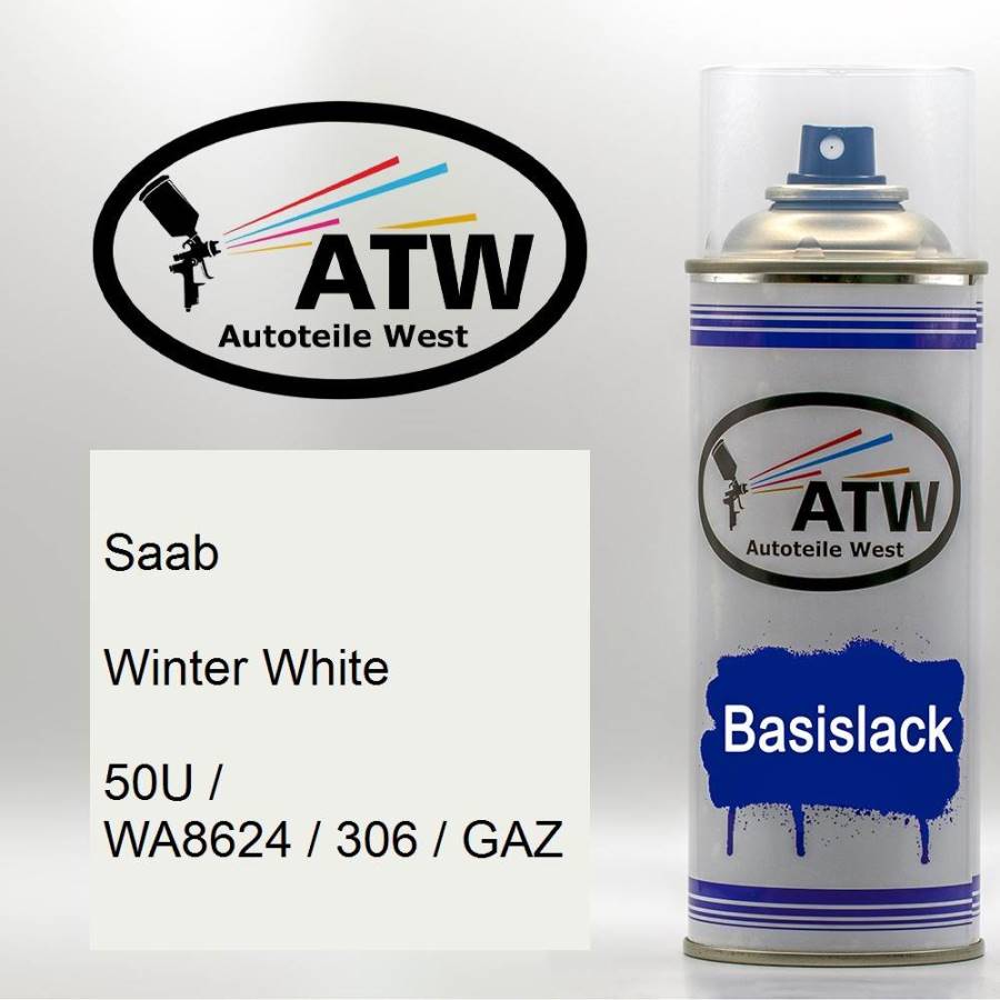 Saab, Winter White, 50U / WA8624 / 306 / GAZ: 400ml Sprühdose, von ATW Autoteile West.
